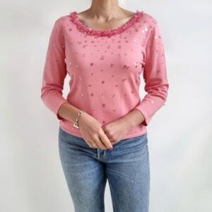 Talbots Rose Long Sleeve Top with Sequins